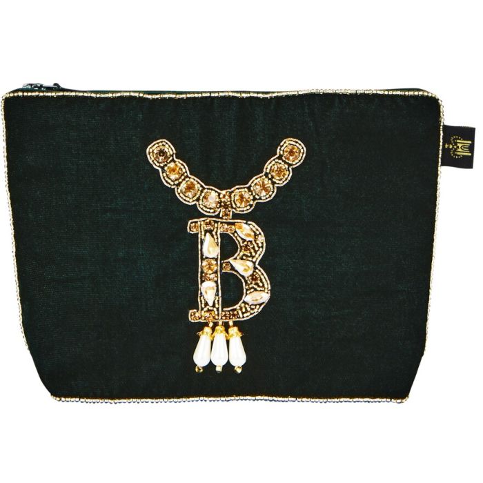 A velvet purse with Anne Boleyn's initial 'B' necklace stitched in the centre