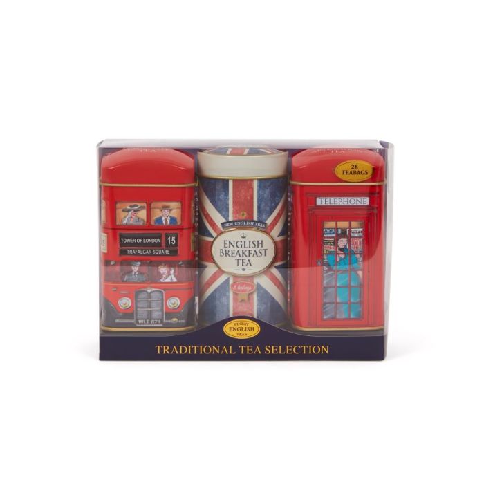 London Bus, Union Jack, Telephone Box Tea Tin Gift Set 