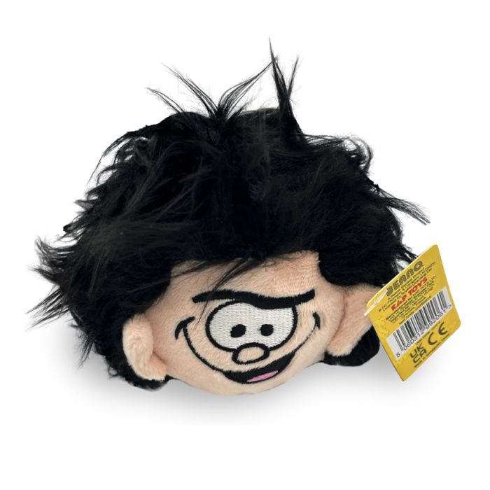 A soft plush ball in the shape of Dennis the Menace's head with black hair and an embroidered face.