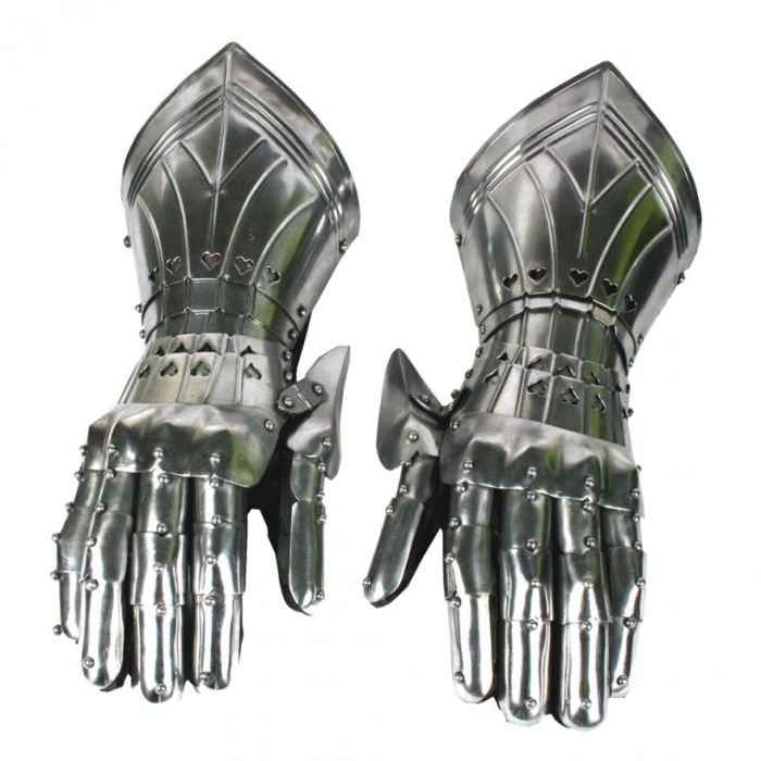 A pair of fully articulated Medieval armour gauntlets
