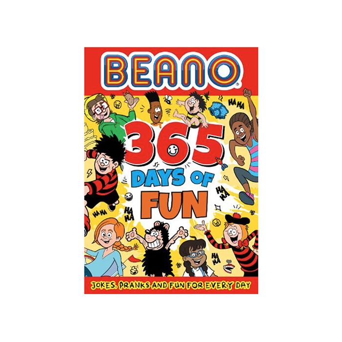 Front cover of the Beano: 365 Days of Fun featuring comic book drawings of Dennis the Menace and friends. 