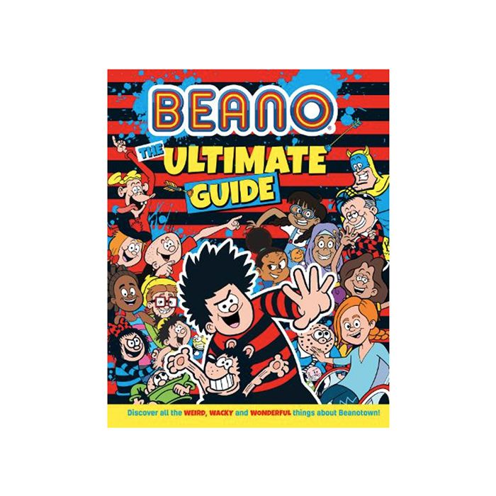 The front cover of the Beano: Ultimate Guide featuring comic books drawings of Dennis the Menace and Gnasher.