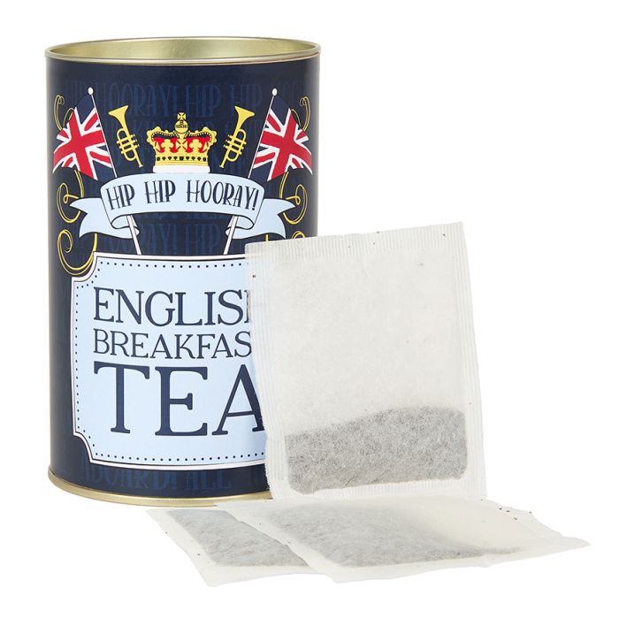 English breakfast tea in a navy blue tin
