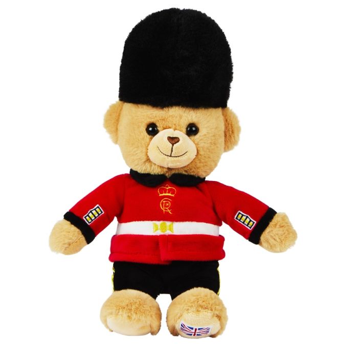 Light brown teddy bear plush wearing a guards uniform