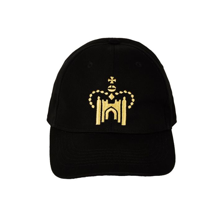 Black cap with gold palace icon