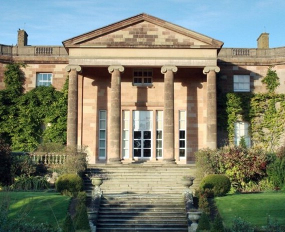 The fa&ccedil;ade of Hillsborough Palace showing the four colonnades at the entrance.